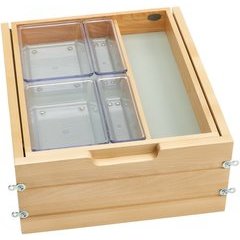 18 Inch Vanity Tiered Drawer with Soft Close & Full Access - Natural Wood 18 Inch Vanity Tiered Drawer with Soft Close & Full Access - Natural Wood
