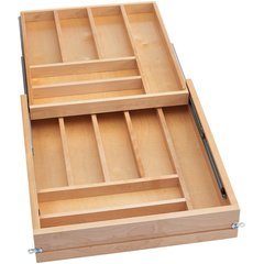 19.5 Inch Soft Close Frameless Tiered Cutlery Drawer - Natural Wood 19.5 Inch Soft Close Frameless Tiered Cutlery Drawer - Natural Wood