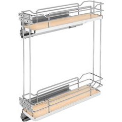 Two-Tier Wire Organizer with Blum Soft Close for 9 Inch Base Cabinet - Natural Wood Two-Tier Wire Organizer with Blum Soft Close for 9 Inch Base Cabinet - Natural Wood