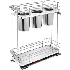Two-Tier Utility Organizer with Blum Soft Close for 9 Inch Frameless Base Cabinet - Gray Two-Tier Utility Organizer with Blum Soft Close for 9 Inch Frameless Base Cabinet - Gray