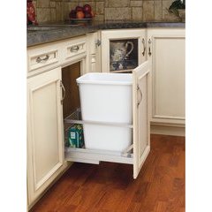 10.813 Inch Width x 19.313 Inch Height 35 QT Pullout Waste Container, 18 Inch D - White 10.813 Inch Width x 19.313 Inch Height 35 QT Pullout Waste Container, 18 Inch D - White