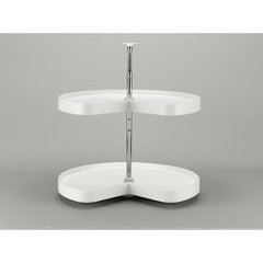 28 Inch Kidney Lazy Daisy Two Shelf Polymer Lazy Susan - White 28 Inch Kidney Lazy Daisy Two Shelf Polymer Lazy Susan - White