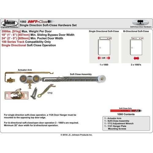 Johnson Hardware 1060 Soft Close Kit For New Installations 1060