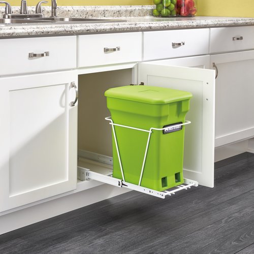 Rev A Shelf Compost Bin Pull Out System With White Wire Bottom