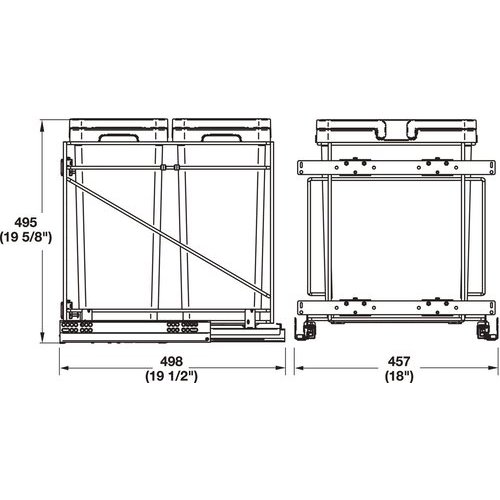 Salice 18 Inch Double Waste Bin Pullout 498x457x495mm Silver